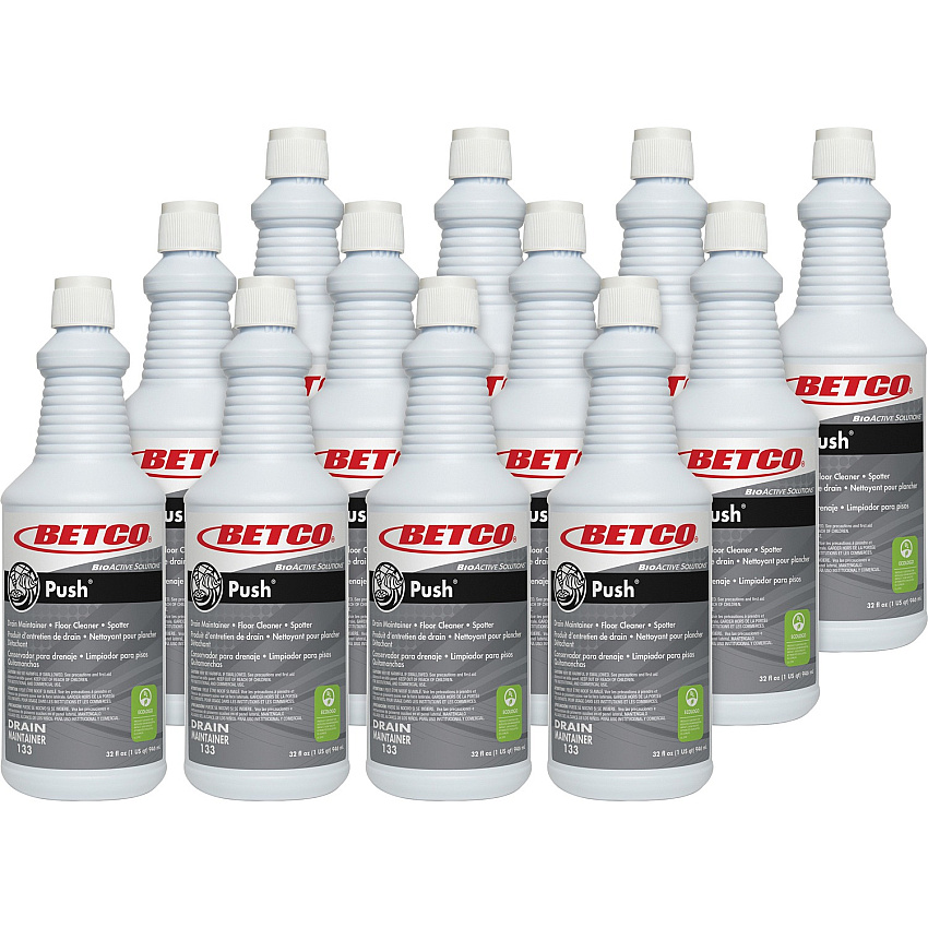 Betco Green Earth Push Enzyme Multi-Purpose Cleaner 32 fl oz (1 quart) - New Green Scent - Non-flammable, Non-corrosive, Caustic-free - Milky White Bottle - 12 / Carton (1331200CT)