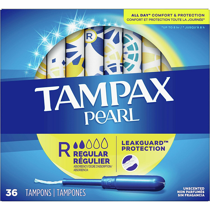 Tampax Pearl Regular Tampons Regular - Plastic Applicator - Anti-leak, Comfortable, Unscented - 36/Box - 12 / Carton (71127CT)