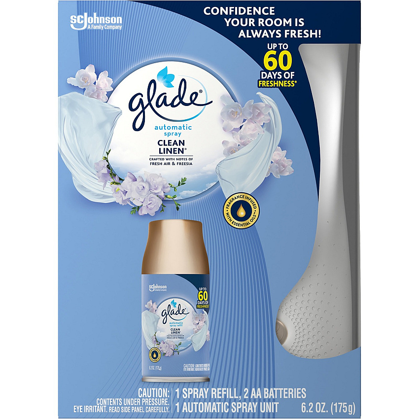 Glade Clean Linen Automatic Spray Kit 6.20 oz - Clean Linen - 60 Day - 4 / Carton (329349CT)