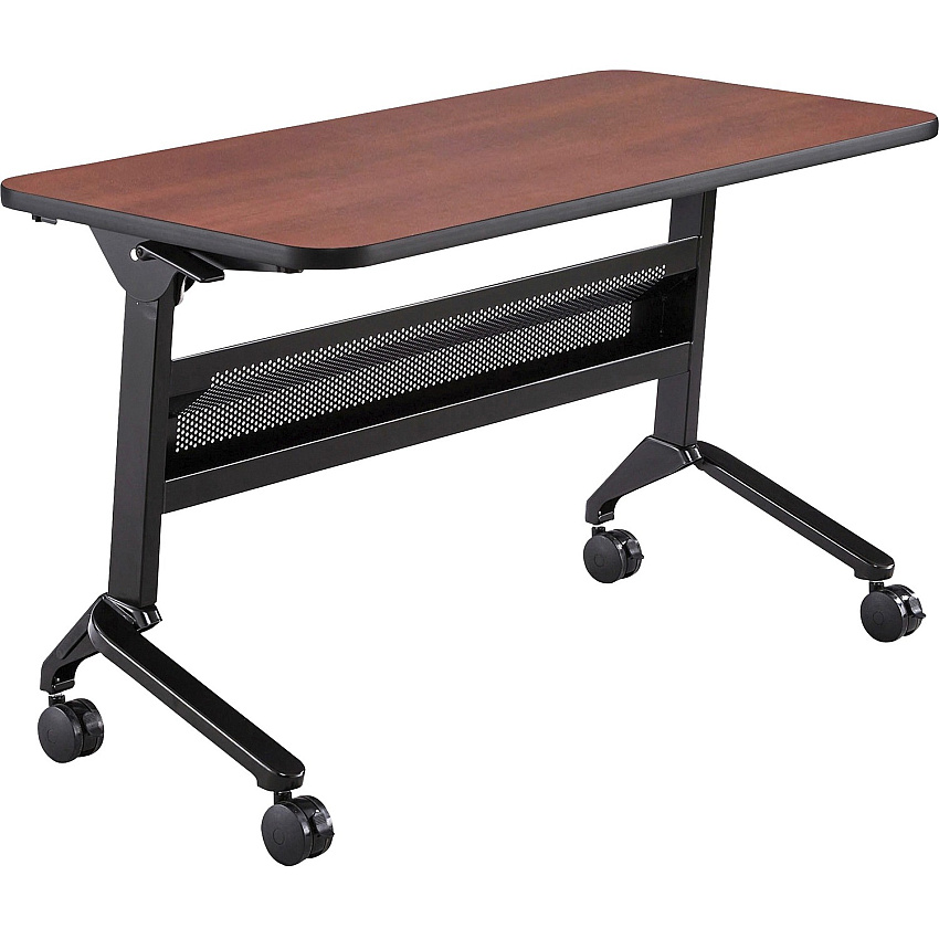 Safco Flip-N-Go Rectangular Training Table Biltmore Cherry Rectangle Top - Black Base - 150 lb Capacity - 48" Table Top Width x 24" Table Top Depth x 1.20" Table Top Thickness - 29" Height - Training Room - Assembly Required - Low Pressure  (LF2448TSLCRM)