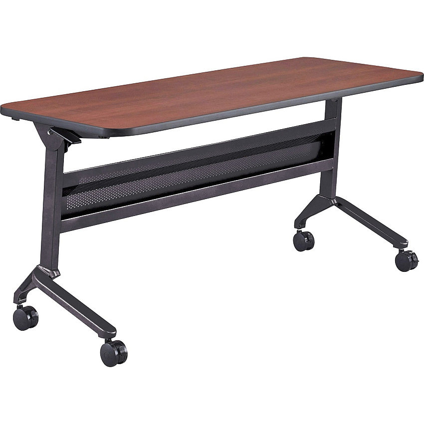 Safco Flip-N-Go Rectangular Training Table Biltmore Cherry Rectangle Top - Black Base - 150 lb Capacity - 60" Table Top Width x 24" Table Top Depth x 1.20" Table Top Thickness - 29" Height - Training Room - Assembly Required - Low Pressure  (LF2460TSLCRM)