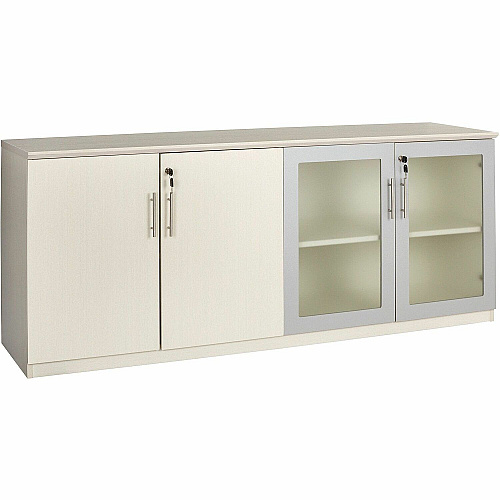 Safco Medina Textured Sea Salt Laminate Unit 1" Thickness Work Surface, 29.5" Height x 72" Width x 20" Depth Return, 0" Thickness Table Top, 26.4" Height x 17.9" Width1" Thickness Door - 4 Door(s) - 4 Shelve(s) - 4 Adjustable Shelf(ves) - Bevele (MVLCTSS)