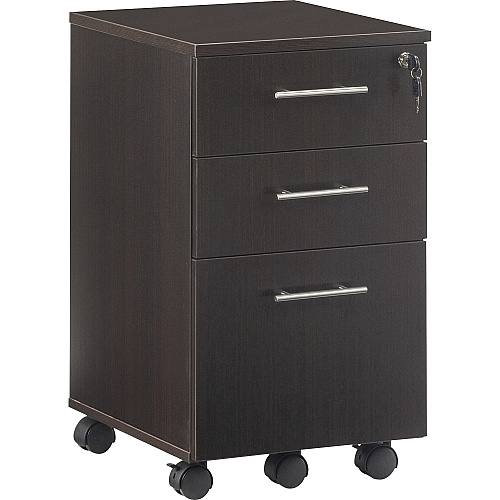 Safco Medina Mobile Pedestal 26.8" Height x 15.5" Width x 18" Depth - Total Drawer(s): 3 - Single Pedestal - Beveled Edge - Material: Medium Density Fiberboard (MDF), Laminate - Finish: Mocha - Locking Casters, Ball-bearing Suspension, Gang Loc (MNBBFLDC)