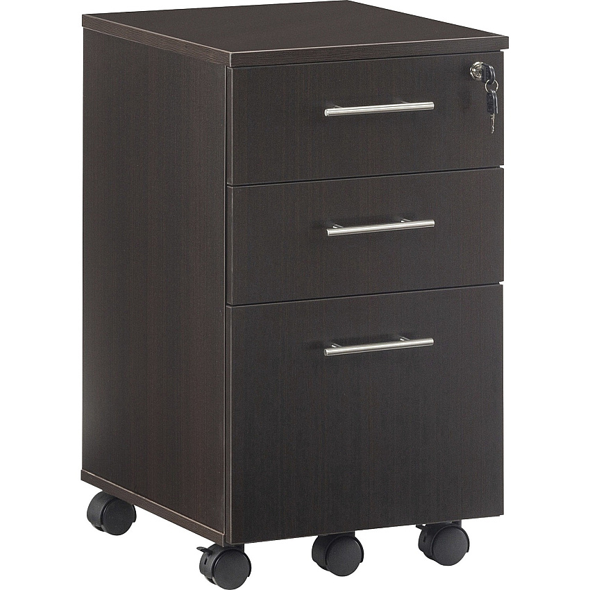 Safco Medina Mobile Pedestal 26.8" Height x 15.5" Width x 18" Depth - Total Drawer(s): 3 - Single Pedestal - Beveled Edge - Material: Medium Density Fiberboard (MDF), Laminate - Finish: Mocha - Locking Casters, Ball-bearing Suspension, Gang Loc (MNBBFLDC)