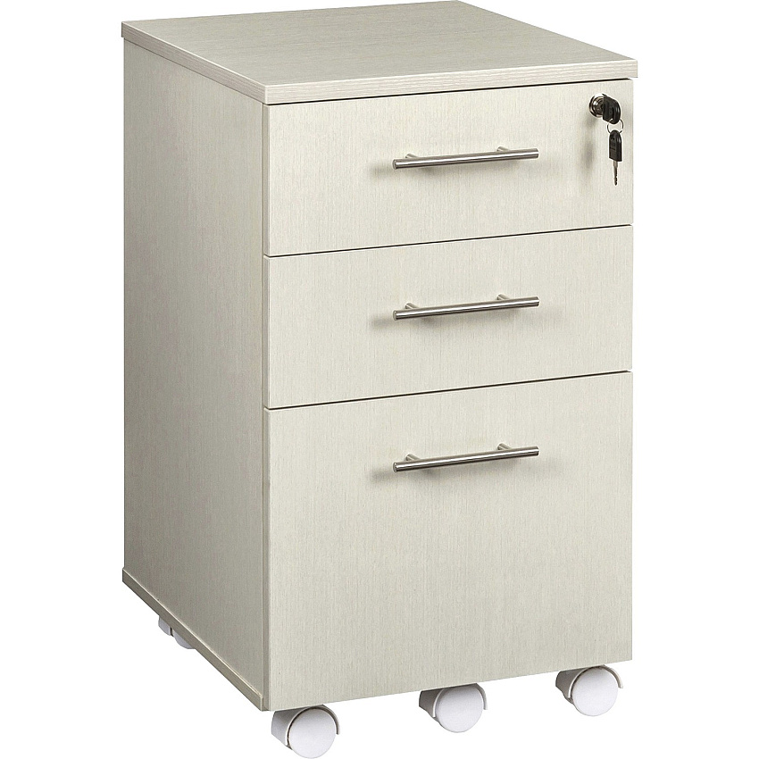 Safco Medina Mobile Pedestal 26.8" Height x 15.5" Width x 18" Depth - Total Drawer(s): 3 - Single Pedestal - Beveled Edge - Material: Medium Density Fiberboard (MDF), Laminate - Finish: Textured Sea Salt - 1 Each (MNBBFTSS)