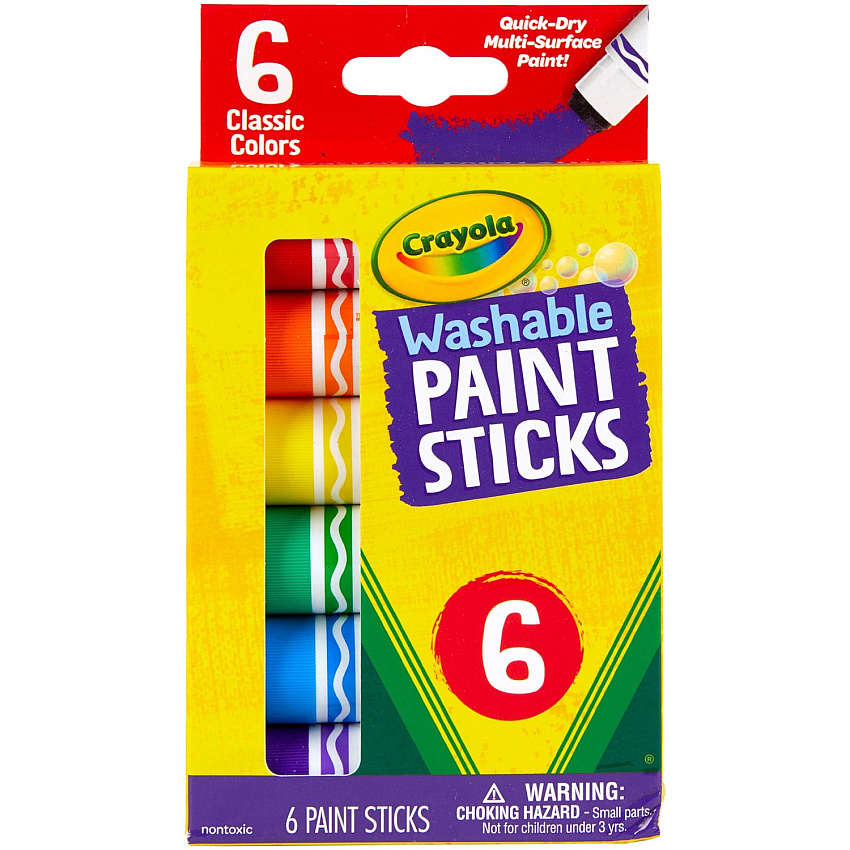 Crayola Washable Paint Sticks Red, Orange, Yellow, Blue, Green, Purple - Washable - 6 / Pack (546207)