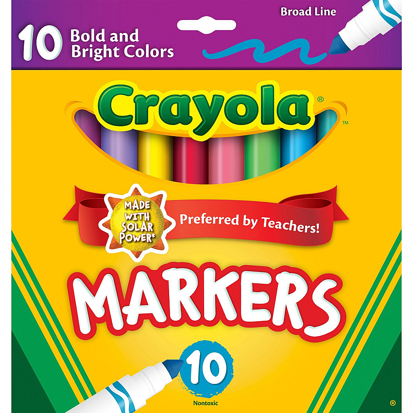 Crayola Bright/Bold Broad Line Markers Broad Conical Marker Point - Multicolor Ink - 10 / Pack (587725)
