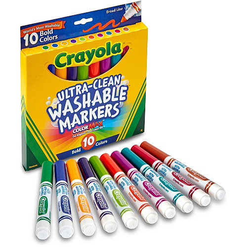 Crayola Bold Colors Washable Markers Broad Conical Marker Point - Washable - Plum, Golden Yellow, Primrose, Azure, Copper, Emerald, Teal, Raspberry, Kiwi, Pumpkin Ink - 10 / Pack (587853)
