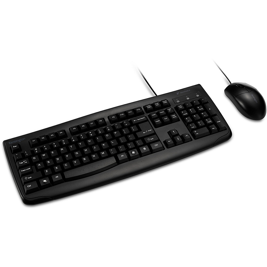 Kensington Pro Fit Washable Wired Desktop Set USB Cable Keyboard - 104 Key - USB Cable Mouse - Optical - 1600 dpi - Rugged - Scroll Wheel - Symmetrical - 1 Each (70316)