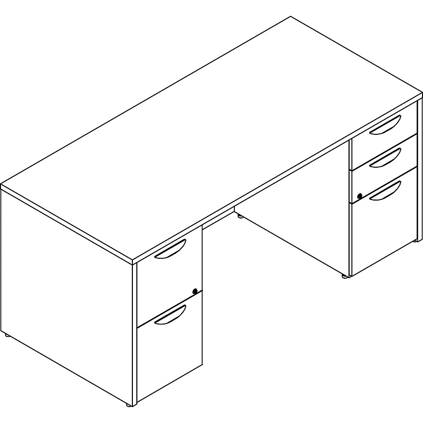 Lorell Prominence 2.0 Double-Pedestal Desk 29" Height x 66" Width x 30" Depth, x 1" Thickness Top - 5 x File, Box Drawer(s) - Double Pedestal on Left/Right Side - Band Edge - Material: Particleboard - Finish: Thermofused Melamine (TFM) (LLRPD3066DPGE)