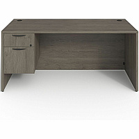 Lorell Prominence 2.0 3/4 Left-Pedestal Desk Rectangle - 29" Height x 66" Width x 30" Depth, 1" Thickness Top - Total Drawer(s): 2 - Single Pedestal on Left Side - Band Edge - Material: Particleboard - Finish: Gray Elm, Thermofused Melamin (LLRPD3066QLGE)