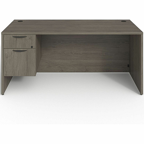 Lorell Prominence 2.0 3/4 Left-Pedestal Desk Rectangle - 29" Height x 66" Width x 30" Depth, 1" Thickness Top - Total Drawer(s): 2 - Single Pedestal on Left Side - Band Edge - Material: Particleboard - Finish: Gray Elm, Thermofused Melamin (LLRPD3066QLGE)