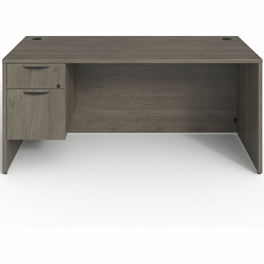 Lorell Prominence 2.0 3/4 Left-Pedestal Desk Rectangle - 29" Height x 66" Width x 30" Depth, 1" Thickness Top - Total Drawer(s): 2 - Single Pedestal on Left Side - Band Edge - Material: Particleboard - Finish: Gray Elm, Thermofused Melamin (LLRPD3066QLGE)
