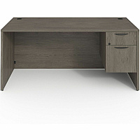 Lorell Prominence 2.0 3/4 Right-Pedestal Desk Rectangle - 29" Height x 66" Width x 30" Depth, 1" Thickness Top - Total Drawer(s): 2 - Single Pedestal on Right Side - Band Edge - Material: Particleboard - Finish: Gray Elm, Thermofused Melam (LLRPD3066QRGE)