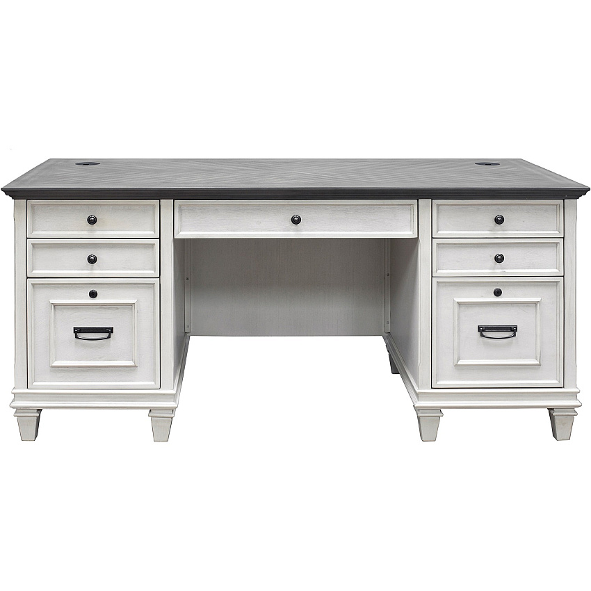 Martin Hartford Double Pedestal Desk Rectangle - 31" Height x 70" Width x 30" Depth - Total Drawer(s): 7 - Double Pedestal on Left/Right Side - Material: Wood Grain, Veneer, Metal, Wire Mesh - Finish: Vintage Linen - 1 Each (IMHF680W)