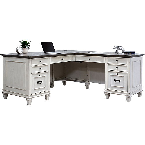 Martin Hartford L-Shape Desk Total Drawer(s): 4 - Material: Wood Grain, Veneer - Finish: Vintage Linen - 1 Each (IMHF684RRRW)