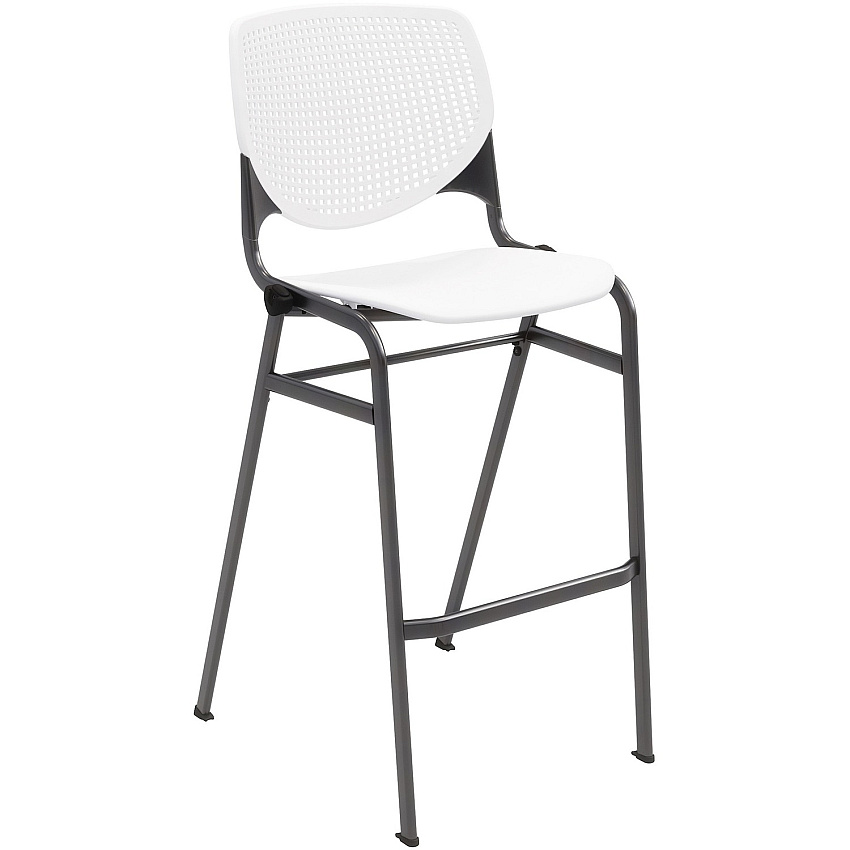 KFI Barstool Chair White Seat Color - Polypropylene Seat Material - White Back Color - Aluminum Alloy, Polypropylene Back Material - Black Frame Color - Steel Frame Material - Four-legged Base - 1 Each (BR2300BKP08)