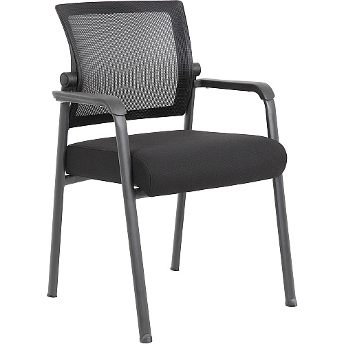 Boss Mesh 4-Legged Guest Chair Black Seat Color - Black Back Color - Mesh Back Material - Tubular Steel Frame Material - Four-legged Base - 1 Carton (B6889BK)