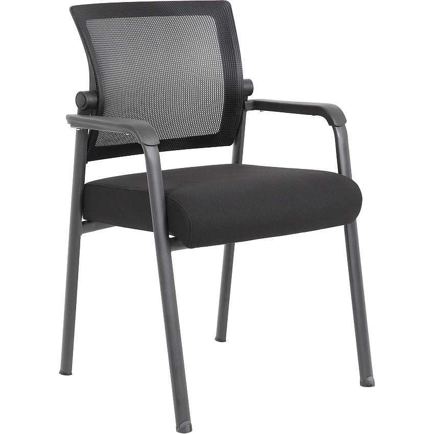 Boss Mesh 4-Legged Guest Chair Black Seat Color - Black Back Color - Mesh Back Material - Tubular Steel Frame Material - Four-legged Base - 1 Carton (B6889BK)