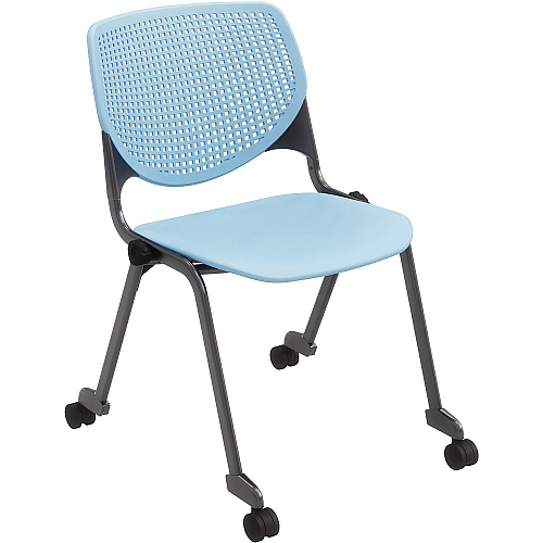 KFI Stacking Chair Sky Blue Seat Color - Polypropylene Seat Material - Sky Blue Back Color - Polypropylene Back Material - Powder Coated Black Frame Color - Steel Frame Material - Four-legged Base - 1 Each (CS2300BKP35)