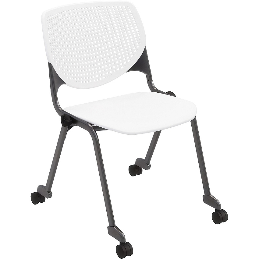 KFI Stacking Chair White Seat Color - Polypropylene Seat Material - White Back Color - Polypropylene Back Material - Powder Coated Black Frame Color - Steel Frame Material - Four-legged Base - 1 Each (CS2300BKP08)