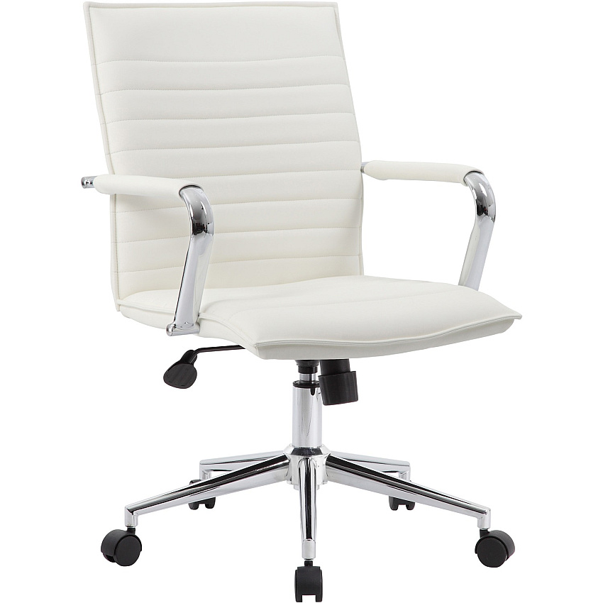 Boss Hospitality Task Chair w/ Arms White Seat Color - Vinyl Seat Material - White Back Color - Vinyl Back Material - 5-star Base - Armrest - 1 Carton (B9533CWT)