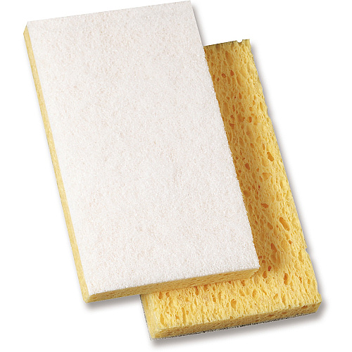 Genuine Joe Light-Duty Sponge Scrubber 6.1" Width x 3.6" Length - 20 / Carton - Cellulose - White, Yellow (GJO18423)
