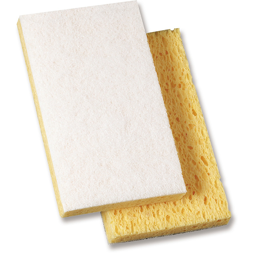 Genuine Joe Light-Duty Sponge Scrubber 6.1" Width x 3.6" Length - 20 / Carton - Cellulose - White, Yellow (GJO18423)