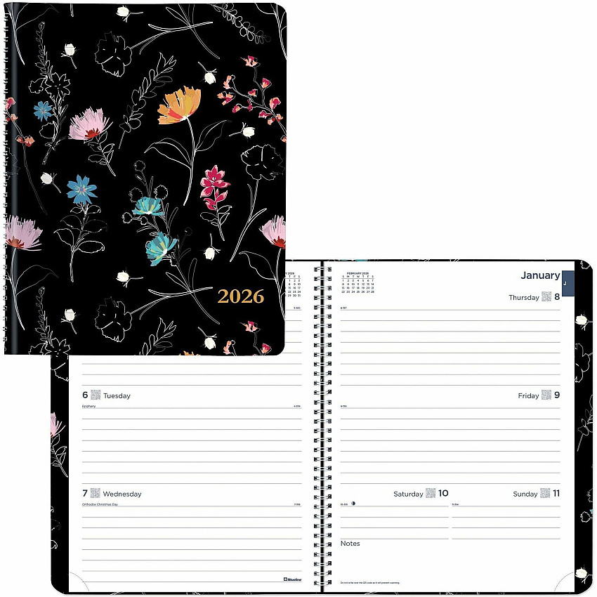Rediform Watercolor Weekly/Monthly Planner Julian Dates - Weekly, Monthly - 12 Month - January 2026 to December 2026 - 7:00 AM to 5:45 PM - Saturday, 7:00 AM to 8:45 PM - Monday - Friday, Quarter-hourly - 1 Week, 1 Month Double Page Layout - Whi (C958G01)