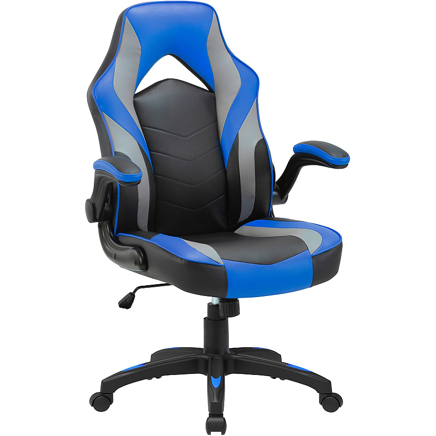 Lorell High-Back Gaming Chair Vinyl, Nylon - Blue, Black, Gray (LLR84395)