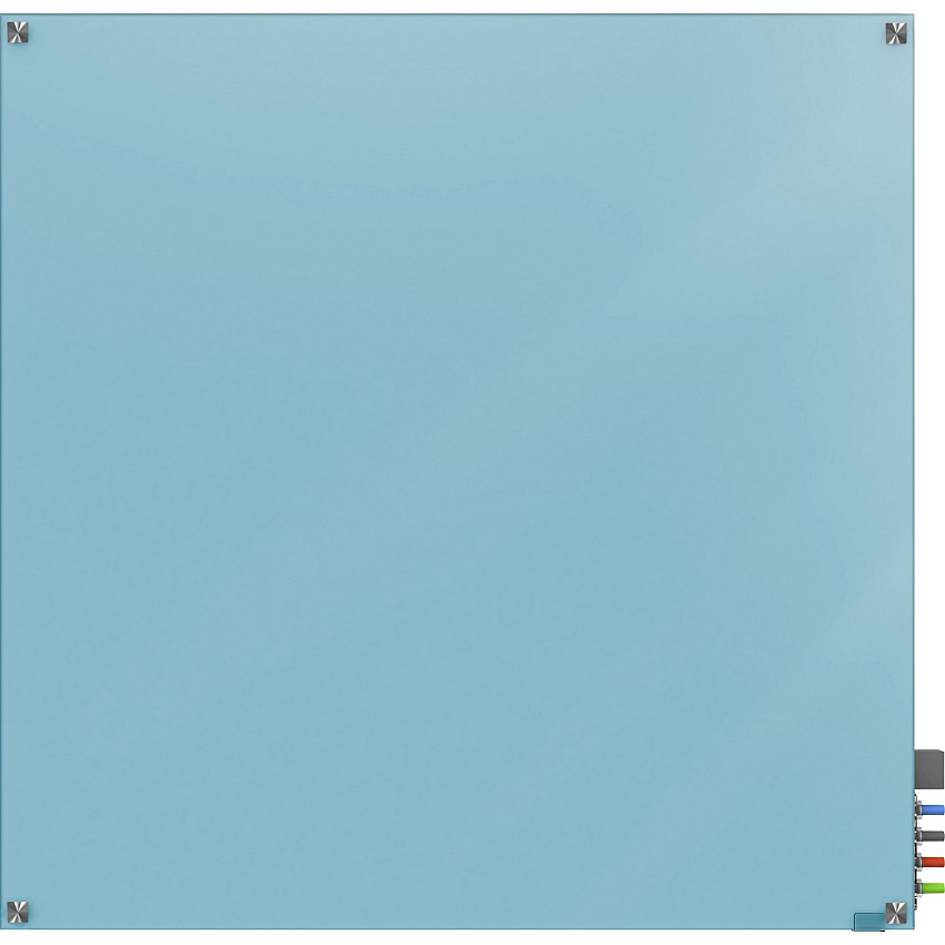 Ghent Harmony Dry Erase Board 48" (4 ft) Width x 48" (4 ft) Height - Tempered Glass Surface - Blue Back - Square - Magnetic - 1 Each (HMYSM44BE)