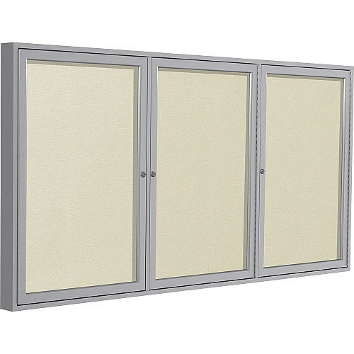 Ghent 3 Door Enclosed Vinyl Bulletin Board with Satin Frame 48" Board Height x 72" Board Width - Ivory Vinyl Surface - Weather Resistant, Water Resistant, Damage Resistant, Tackable, Lockable, Durable, Self-healing, Shatter Resistant, Custo (PA34872VX185)