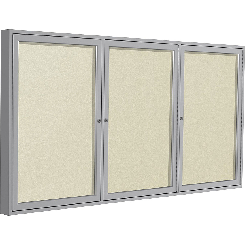Ghent 3 Door Enclosed Vinyl Bulletin Board with Satin Frame 48" Board Height x 72" Board Width - Ivory Vinyl Surface - Weather Resistant, Water Resistant, Damage Resistant, Tackable, Lockable, Durable, Self-healing, Shatter Resistant, Custo (PA34872VX185)
