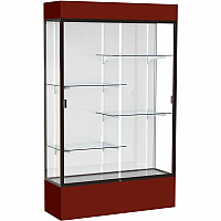 Waddell Lighted Floor Case, White Back w/ Dark Bronze Frame & Colored Base 48" Width x 16" Depth x 80" Height - 4 x Shelf(ves) - Sliding Door(s) - 25 lb Load Capacity - Lockable, Adjustable Shelf, Handcrafted, LED Light - Maroon - 1 Each - TA (3174WBBZMN)