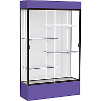 Waddell Lighted Floor Case, White Back w/ Dark Bronze Frame & Colored Base 48" Width x 16" Depth x 80" Height - 4 x Shelf(ves) - Sliding Door(s) - 25 lb Load Capacity - Lockable, Adjustable Shelf, Handcrafted, LED Light - Purple - Assembly Re (3174WBBZPE)