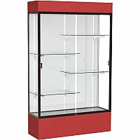 Waddell Lighted Floor Case, White Back w/ Dark Bronze Frame & Colored Base 48" Width x 16" Depth x 80" Height - 4 x Shelf(ves) - Sliding Door(s) - 25 lb Load Capacity - Lockable, Adjustable Shelf, Handcrafted, LED Light - Red - 1 Each - TAA C (3174WBBZRD)