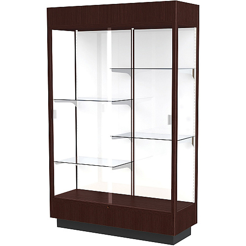 Waddell 4' Lighted Floor Case 48" Width x 18" Depth x 76" Height - Sliding Door(s) - Lockable, Leveler, Durable, Adjustable Shelf, Mirrored Back - Java - Wooden - 1 Each - TAA Compliant (893MWBJ)