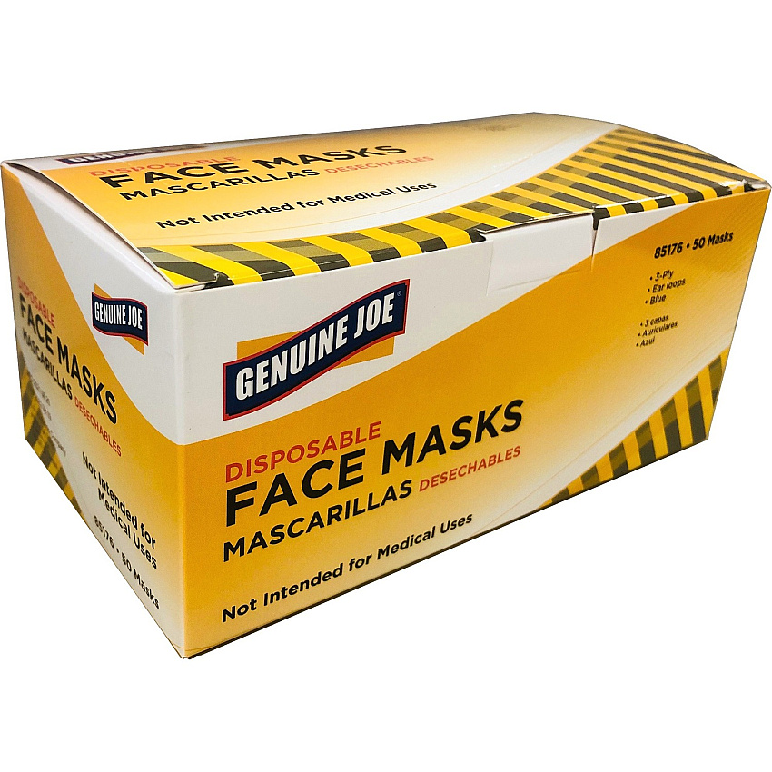 Genuine Joe Disposable Face Mask Recommended for: Face - Particulate Protection - Blue - Disposable, Latex-free, Breathable, Comfortable, Elastic Loop, Earloop Style Mask, Flexible - 50 / Box (GJO85176)