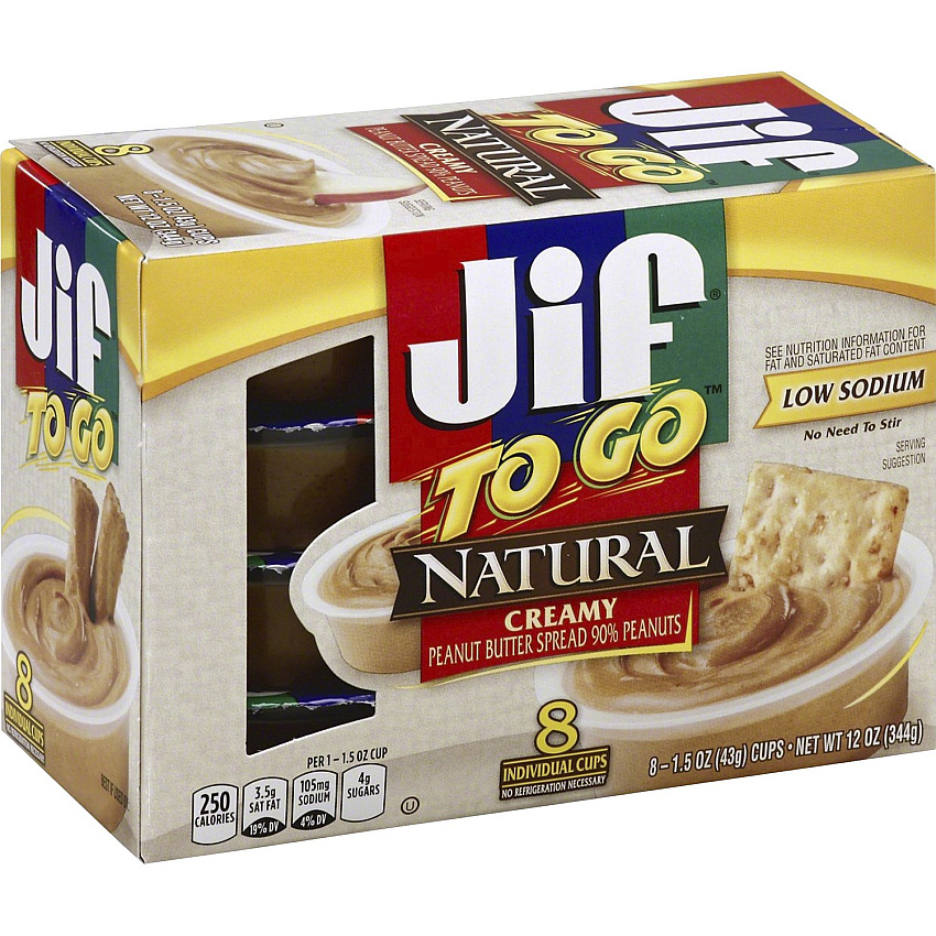 Jif To Go Natural Peanut Butter Cups - Creamy Peanut Butter - 1.50 oz - 8 / Pack (24307)