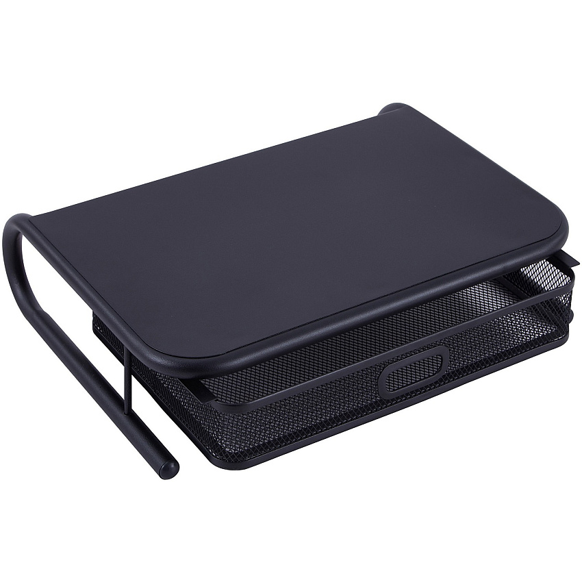 Lorell Mesh Wire Monitor Stand Desktop - Powder Coated - Steel - Black (LLR84147)