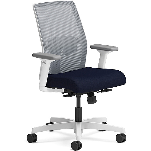 HON Ignition Low-back Task Chair Navy Seat Color - Fabric Seat Material - Fog Back Color - Mesh Back Material - Designer White Frame Color - Low Back - Armrest - 1Each (I2L1FLC98DW)