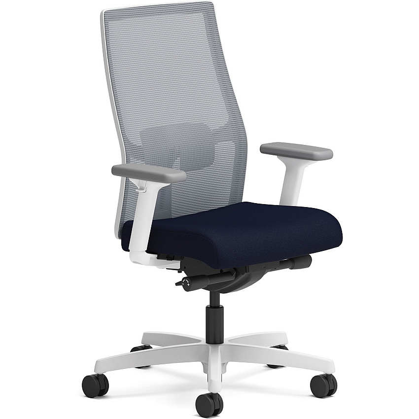 HON Ignition Mid-back Task Chair Navy Seat Color - Fabric Seat Material - Fog Back Color - Mesh Back Material - Designer White Frame Color - Mid Back - Armrest - 1 Each (I2M2AFC98ADW)
