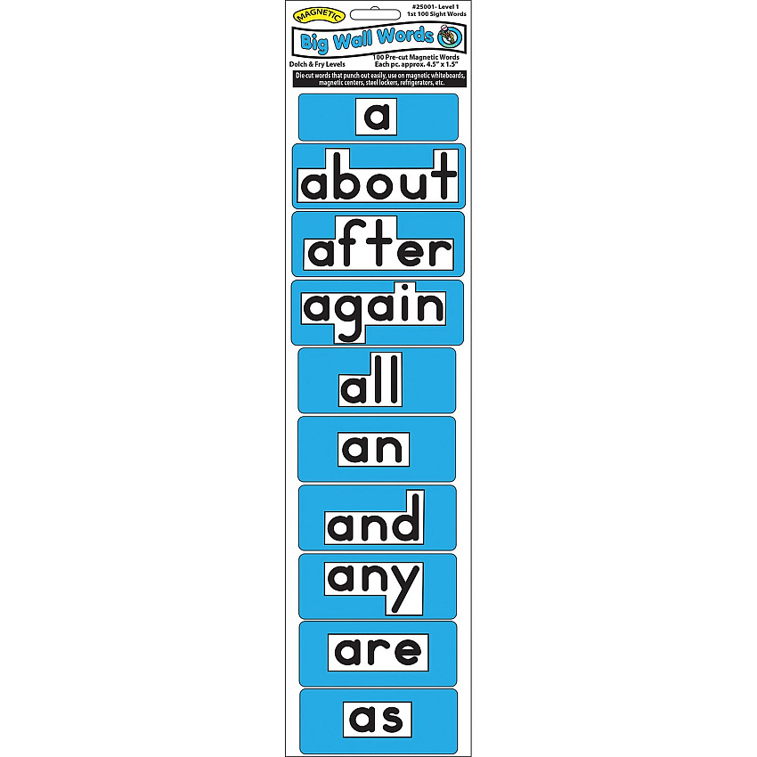 Ashley Die-Cut Magnetic Big Wall Words 1st 100 Level 1 Dolch & Fry Skill Learning: Sight Words, Strategy - 100 Pieces - 1 Each (25001)
