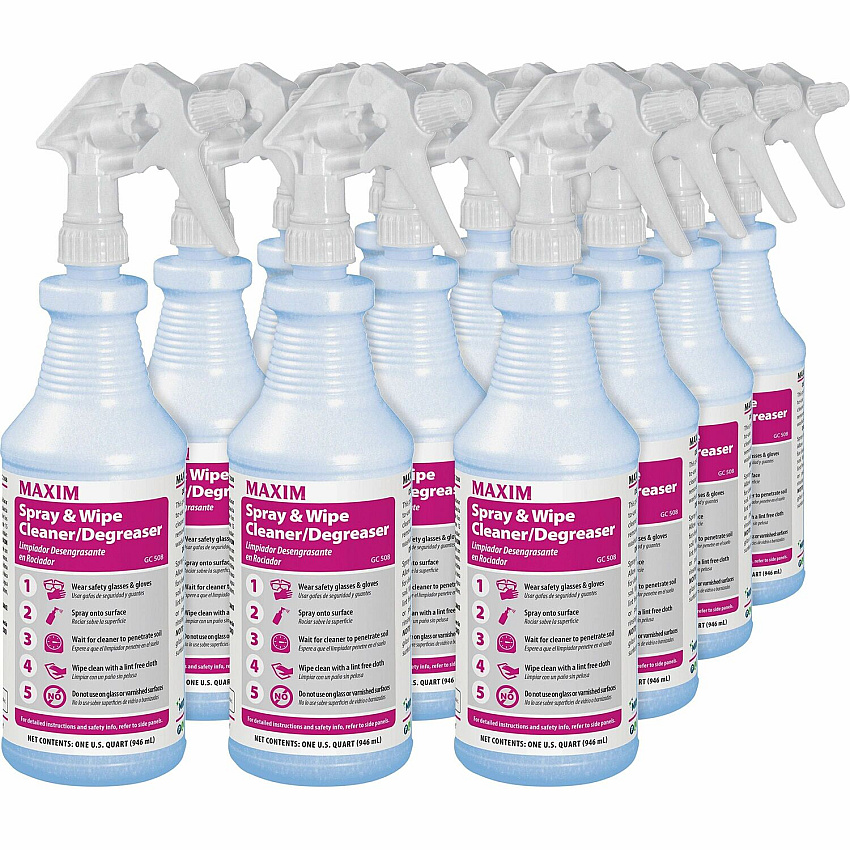 Midlab Spray & Wipe Cleaner/Degreaser Ready-To-Use - 32 fl oz (1 quart) - Citrus Scent - Rinse-free, Washable, Easy to Use - Light Green - 12 / Carton (05080012)