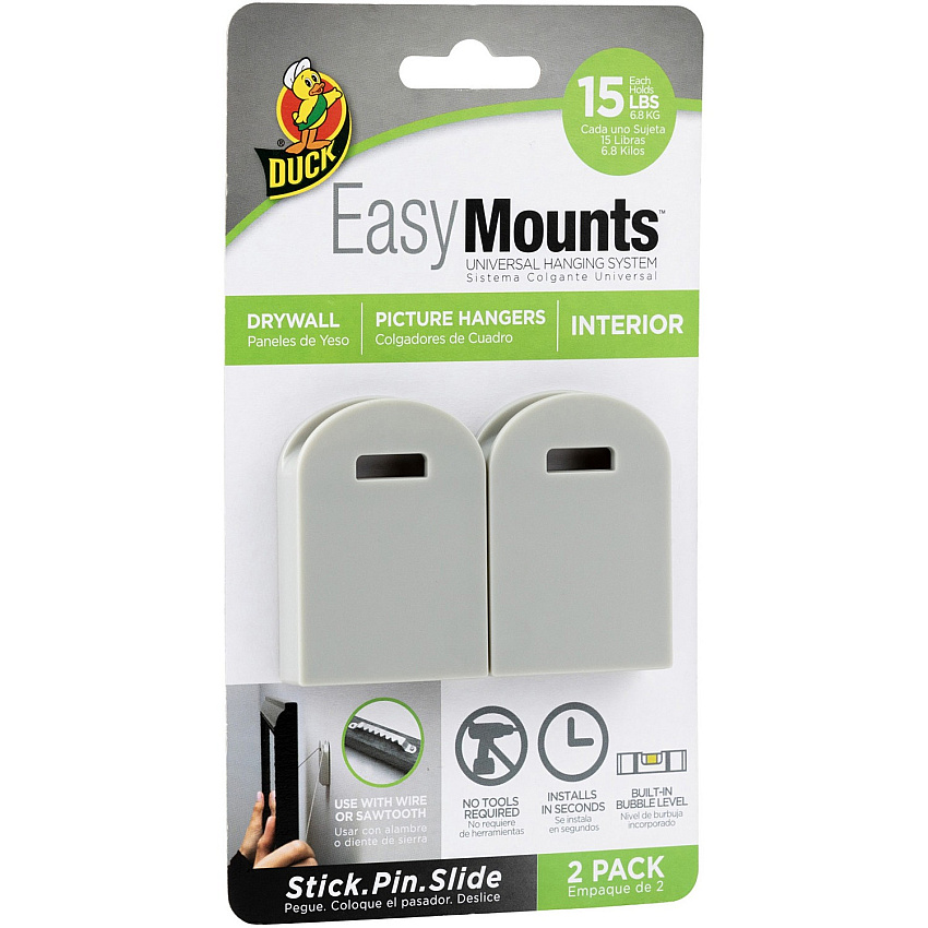 Duck Brand EasyMounts Interior Wall Picture Hanger 15 lb (6.80 kg) Capacity - 1.6" Width x 2.3" Length - for Frame, Home, Pictures - White - 1 Each (287393)