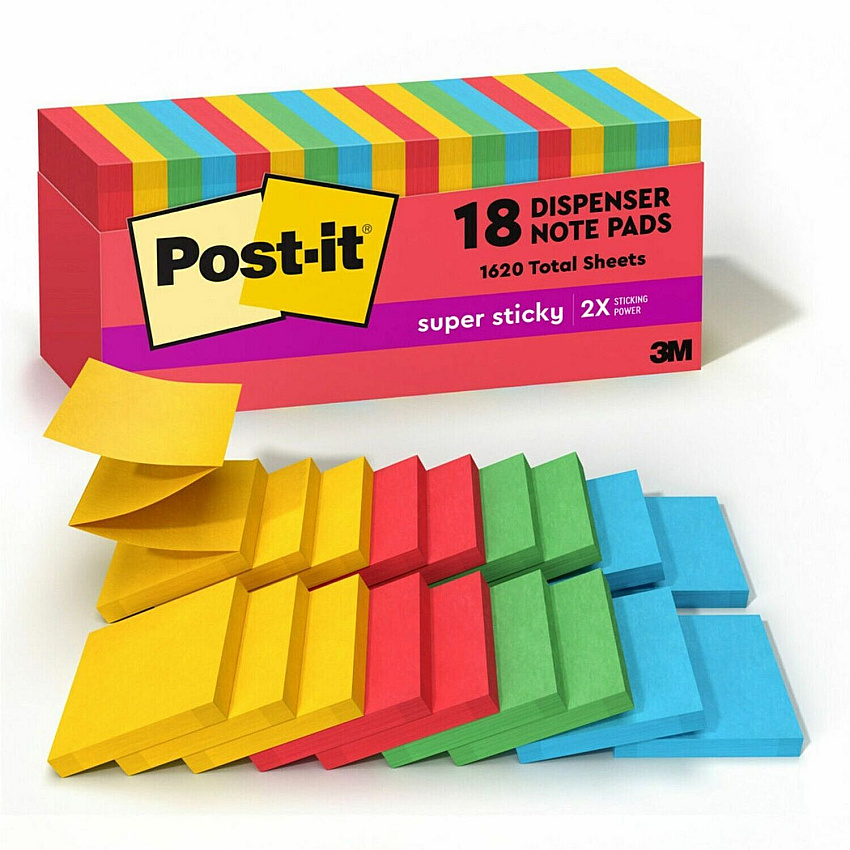 Post-it&reg; Super Sticky Dispenser Notes - Playful Primaries Color Collection 3" Flag/Note Width x 3" Flag/Note Length - Square - Candy Apple Red, Blue Paradise, Sunnyside, Lucky Green - Paper - Pop-up, Recyclable - 18 / Pack (R33018SSANCP)