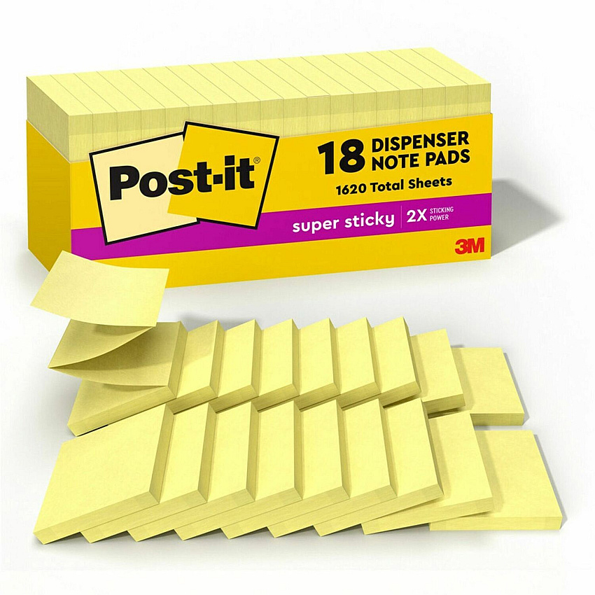 Post-it&reg; Super Sticky Dispenser Notes - Canary Yellow 3" Flag/Note Width x 3" Flag/Note Length - Square - Canary Yellow - Paper - Pop-up, Recyclable, Adhesive - 18 / Pack (R33018SSCYCP)