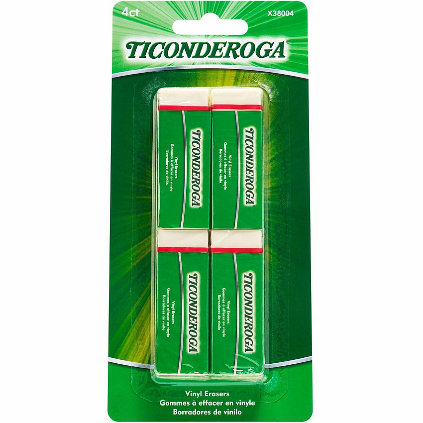 Ticonderoga White Erasers White - Block - Vinyl - 4 / Pack - Soft, Latex-free, Smudge-free, Residue-free, Non-tearing, Non-toxic, Easy Grip (X38004)