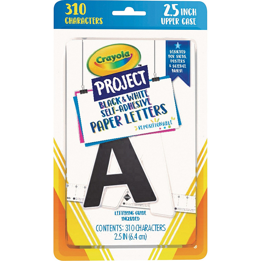 Crayola Self-adhesive Paper Letters Self-adhesive - 2.50" Height - Black/White - Paper - 310 / Pack (P1645CRA)