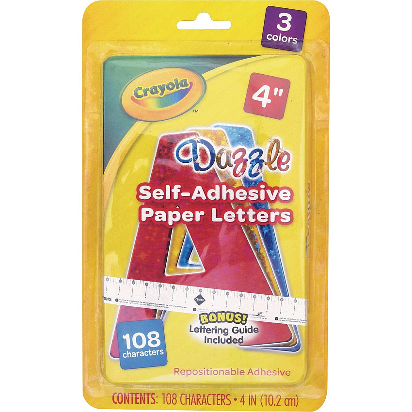 Crayola Self-adhesive Paper Letters Self-adhesive - 4" Height - Assorted - Paper - 108 / Pack (P1648CRA)